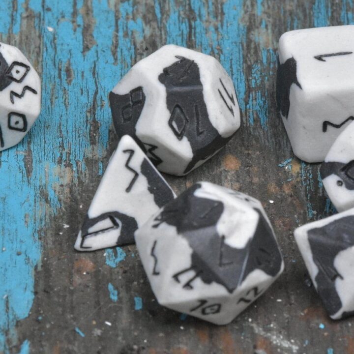 Runic Assassins Ghost Ceramic Dice Set for Tabletop Games