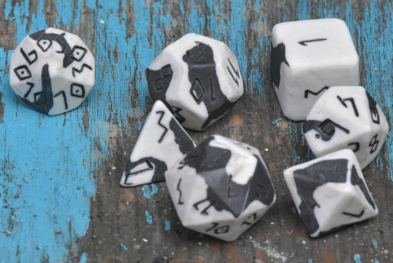 Runic Assassins Ghost Ceramic Dice Set for Tabletop Games