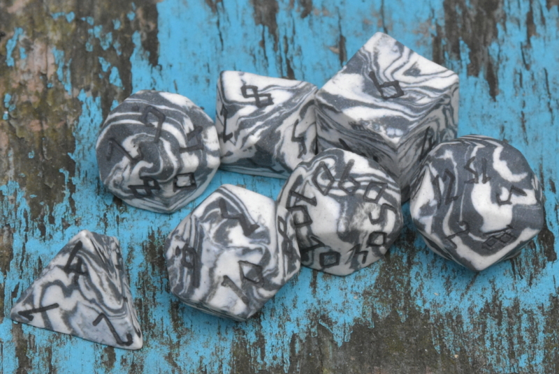 Runic Assassins Ghost Ceramic Dice Set for Tabletop Games